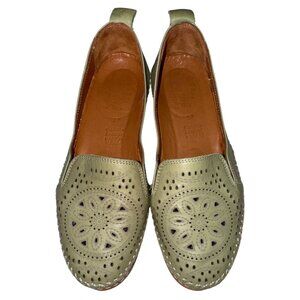 Spring Step Women Shoes Sz 37 Ingrid Olive Green Perforated Leather Loafers Boho